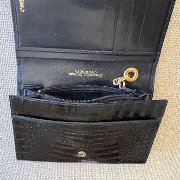 GENUINE CROCODILE Bi-Fold Women's Wallet Goldtone Paloma Picasso Couture ITALY - Picture 13 of 16